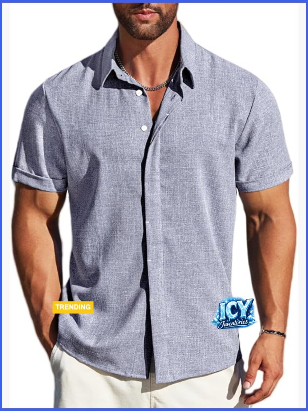 Men's Linen Short Sleeve Button Down Shirt Lightweight Breathable Summer Casual